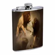 Fighting Lions D1 Flask 8oz Stainless Steel Hip Drinking Whiskey