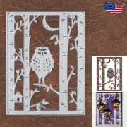 Up Owl Night Background Cutting Die – Halloween Moon Trees Birdhouse
