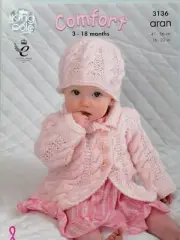 BABY COAT/DRESS/SWEATER/HAT, 41-56cm, 10ply - KING COLE Knitting Pattern 3136