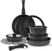 15 Pcs Nonstick Cookware Set - Marble Coated Frying Pans & Saucepans