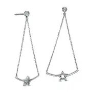 0.17 CT. T.W. Diamond Open Star and Curved Bar Pendulum Chain Drop Earrings in 10K White Gold