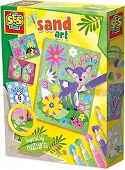 SES Creative 14037 Colored Sand Art - Inspired by Nature - Creative Craft Kit for Kids Aged 3+ - Includes 4 Self-Adhesive Sand Art Cards with Beautiful Nature Designs - 5 Bright Sand Colors