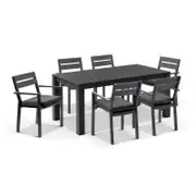 Santorini 6 Seater Outdoor Rectangle Aluminium Dining Table and Chairs Setting 6 Seats - Charcoal