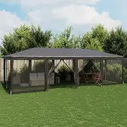 VRAXO Party Tent with 12 Mesh Sidewalls Anthracite 8x4 m HDPE -22KG,4010074