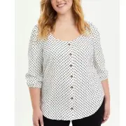 Torrid Black & White Polka Dot Button Front Top Size 2X