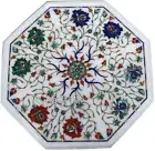 Gemstone Inlay Work End Table Top for Home Decor White Marble Coffee Table Top