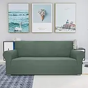 JIVINER High Stretch Couch Covers for 3 Cushion Couch 1-Piece Jacquard Elastic Sofa Slipcovers Anti Slip Sofa Cover with Elastic Bottom Furniture Protector for Kids Pets (Sofa, Pea Green)