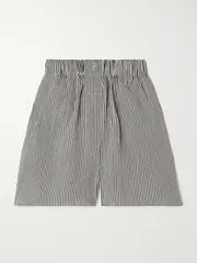 [The Frankie Shop] The Frankie Shop - Lui Embroidered Striped Woven Shorts - Black - M M Black