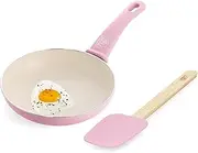 GreenLife Soft Grip 8” Frypan Skillet and Spatula Breakfast Cookware Set, PFAS-Free Ceramic Nonstick, Silicon Spatula with Bamboo Handle, Egg Omelette Bacon, Dishwasher Safe, Stay-Cool Handles, Pink