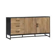 Oikiture Buffet Sideboard Storage Cabinet 2 Doors 3 Drawers Black & Natural