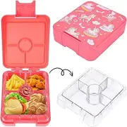 Kids Leak-Proof Bento Lunch Box with 4 Compartments Removable Tritan Tray, Lunch Containers for Kids to School, BPA-Free, Dishwasher Safe, Food-Safe Materials,Pink-Unique Horse