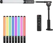 Handheld Tube Light with Desktop Clip-on Light Stand Remote Control Video Light Wand 3200K-5500K Dimmable 9 Lig ng Effects Built-in Battery for Vlog Live Streaming Product Portrait Black One Size