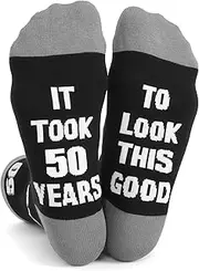 [Bibalabili] Men Fun Crews Socks for 40th 50th 60th Birthday Gifts for Men Funny Black Crew Cotton Socks