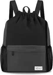 [Risefit] Drawstring Backpack with Mesh Pockets String Gym Bag Sackpack Sandproof Water Resistant Beach Backpack for Men Women