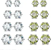 JewelrieShop Earrings for Women Studs Set Stainless Steel CZ Earing Hypoallergenic Multiple Piercing Ear Stud (8 pairs,4-8mm,White,Green CZ)