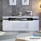 Modern Buffet Sideboard Cabinet High Gloss Storage Shelf 2 Doors 3 Drawers White