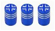 3 Blue Anodised Union Jack Tyre Valve Caps