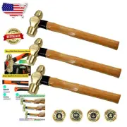 Precision Cast Brass Ball Peen Hammer Set - 3 Sizes with Ergonomic Wooden Handle