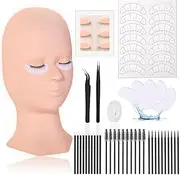 Lash Mannequin Head Practice Kit, Lucomb Eyelash Mannequin Head with Removable Eyelids, Lash Supplies for Lash Extension Training Eyelash Graft Doll Head Makeup (Soft-Touch Rubber Material)