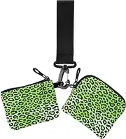 [miaozhen] Cheetah Fur Skin Gradient Fluorescent Green Women's Dual Wallets Busniess Card Cases Thin Flat Business Card Holder with Wristle Strap for Work 2 Pcs para meter tarjetas de credito, cheetah fur skin