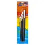 5 x Flat Paint Brush Sizes Set Bristle Canvas Preparation Oil Acrylic Watercolor