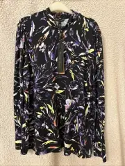 Phase Eight Mellanie Black Purple Mix Autumn Leaves Stretchy Jersey Top UK18 NEW