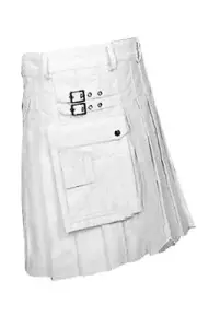 Mens White Leather Gladiator Pleated Kilt LARP Ideal for Halloween celebration