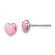 Sterling Silver Polished & Pink Enameled Heart Children'S Post Earrings