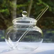 Clear Crystal Glass Sugar Bowl Jam/Jelly Bowl Pot with Li Dipper Spoon Blown