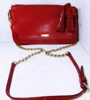 Burberry Authentic Peyton Crossbody Grained Red Leather Tassel & Chain Strap
