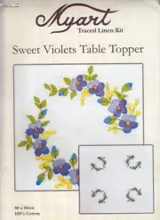 SWEET VIOLETS Table Topper Traced Linen Embroidery Kit 80 x 80cm, 14010.02