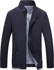 [Lucrosun] Men's Casual Lightweight Softshell Full Zip Stand Collar Work Jacket