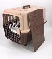 YES4PETS Brown Large Dog Puppy Cat Crate Pet Carrier Cage With Tray, Bowl & Wheel