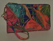 Brahmin Melbourne DAISY Large Zip Wristlet Clutch LUSH Orange Pink Blue NWT