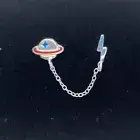 Sterling Silver Enamel Saturn and Lightning Bolt Double Stud Earrings with Chain