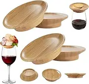 Wine Glass Charcuterie Topper,4Pcs Wine Glass Charcuterie Board Topper,Bamboo Wine Glass Topper Charcuterie Plate,Mini Wine Glass Topper Appetizer Plates for Family Gatherings,Restaurants,Bars