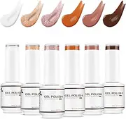 Nicedeco Gel Nail Polish 6 Pcs 8ml White Nude Orange Brown Purple Glitter Color Soak Off LED U V Gel Nail Kit Manicure DIY Home for Women Gel Nail Polishes Set-16 Cruelty-free & Vegan