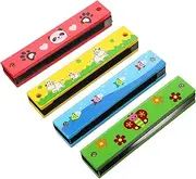 OFFIGAM 4pcs Cartoon Wooden Harmonicas Set Musical Instruments for Early Music Education Portable and Lightweight for Parent Interaction and Creative Learning