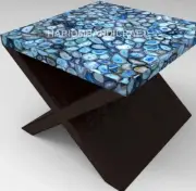 24" Blue Agate Stone Coffee Table Top, Mid Century Modern Arts, Agate Table Deco