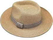 [Generic] Women Wide Brim Straw Roll up Hat Fedora Beach Sun Hat UPF50+