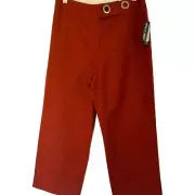 Larry Levine Linen Blend Wide Leg Crop Pants Women 6 Brick Orange Lined Comfort