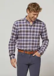 johnnie-O Garner Tucked Button Up Shirt Bison Plaid XL NWT $148