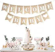 Welcome Baby Burlap Banner - Vintage Rustic Baby Shower Banner and Signs