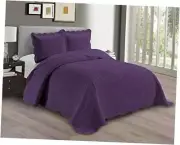 Embossed Coverlet Bedspread Set Oversized Solid King/California King Purple