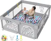 VINNYSEN Baby Playpen, 180 * 200CM Playpen for Toddlers, with Door and Suction Cup, Baby Safe Activity Center, Large Playpen, Baby Bumper Foam Playpen with Breathable Mesh, Safe Playpen for Toddlers