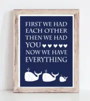 Navy Blue Boy Whale Nursery Print, Boy Nautical Nursery Decor 8x10 Unframed