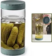 [LANDNEOO] 1 Pack 36oz Glass Pickle Jar with Strainer Flip, Airtight Olive or Kimchi Hourglass Container, Pickle Flip Holder Separate Food from Pickle Juice，Green