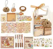 Capybara Stationery Set, Cute Pencils School Supplies, Adorable Pencil Bag with Stationary, with Fun Stickers & Pens, Large Capacity, 105 Pieces, for Kids School or Home Use