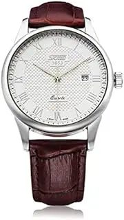 Chronos SKMEI Black White PU Leather Date Roman Men Wrist Quartz Watch