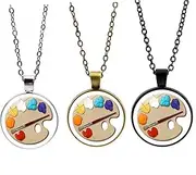 [ZENRUIMING] 3 Artist Palette Necklaces, Artist Boys Girls Color Paint Brush Necklaces Painter Jewelry Pendants Painting Theme Party Supplies, Glass, No Gemstone
